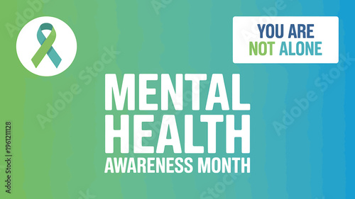 Mental Health Awareness Month campaign with green and blue ribbon symbol