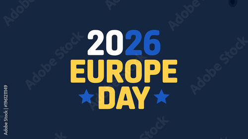 Europe Day 2026 celebration logo with stars on dark blue background