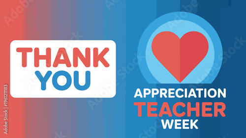 Teacher appreciation week thank you message with heart on colorful background
