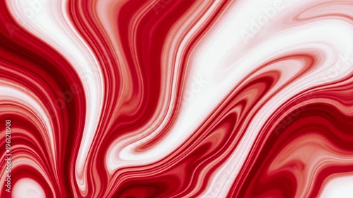 Red liquid swirling in white liquid, abstract background