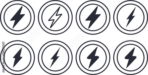 Black lightning bolt emblems in double circle sets symbol white