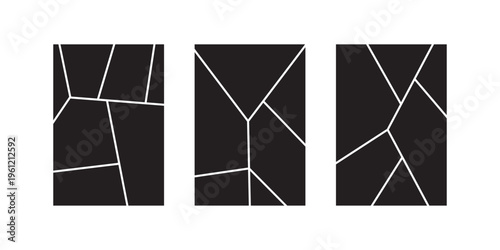 Image collage layout template set. Black mosaic mood board grid collection. Vector 6-7 picture slot composition arrangement. Photo album or memory wall idea for banner, poster, mockup, flyer, brochure