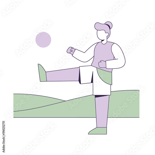 Person practicing martial arts with a ball outdoors.