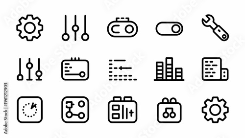 Pixel Perfect Settings Line Icons Set – System Control and Configuration UI Symbols