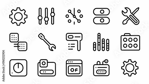 Pixel Perfect Settings Line Icons Set – System Control and Configuration UI Symbols