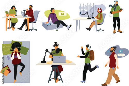 People working remotely in various settings and positions