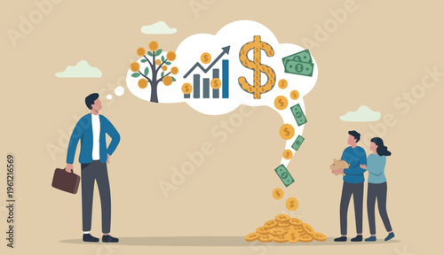 Money advice or financial advisor, investment consultant suggest wealth too management make profit from investing, income and savings concept, businessman advisor to giving dollar money advice