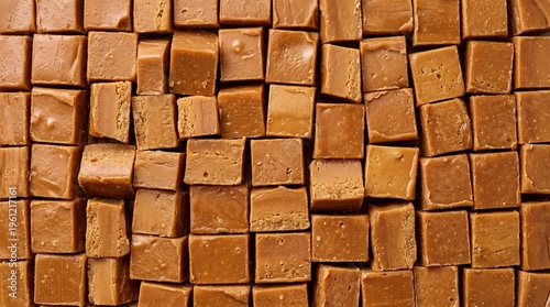 Caramel Fudge Cubes Texture Background – Sweet Caramel Candy Squares Close-Up – Creamy Toffee Confectionery Surface, Dessert Macro, Brown Sugar Candy Background for Baking and Indulgent Treat Concepts