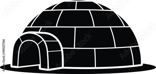 Traditional Igloo Silhouette Icon with Ice Block Details Arctic Snow House Vector Illustration for Winter Survival Northern Culture and Cold Weather Design Projects.