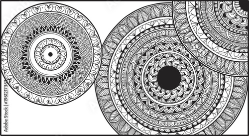 Mandala art illustration, geometric floral design, spiritual symmetry vector, mindfulness pattern graphic, decorative circular motif, flat vector illustration, meditation artwork