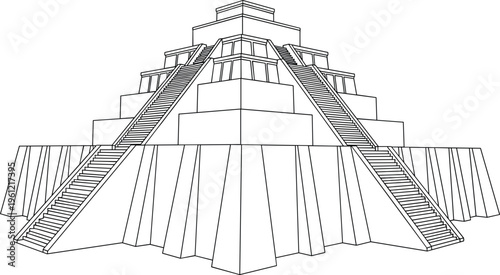 Ancient Mesopotamian Ziggurat Temple Outline Vector Illustration of a Sumerian Step Pyramid Landmark for History Education Archeology Tourism and Cultural Architectural Design.