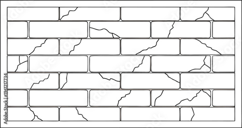 Cracked white brick wall texture with black lines cracked wall fractured brick