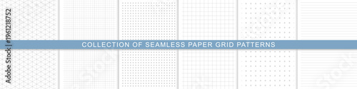 Minimal Seamless Paper Grid Patterns Collection, Notebook Graph Grids of Dots, Squared, Lined Stroke, Crosses and Triangle, Modern Clean Stationery Writing Guide for Design, Education and Architecture