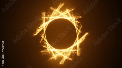 Glowing golden sparkler circle on dark background with streaks of light
