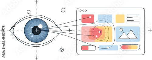 User Interface Eye Tracking Concept Vector Illustration Showing Visual Attention Analysis, UX Design Heatmap, Data Focus and Digital Interaction System