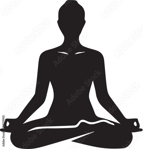 Yoga meditation lotus pose silhouette woman on transparent background.