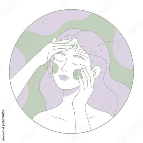 Woman applying facial mask for skincare routine.