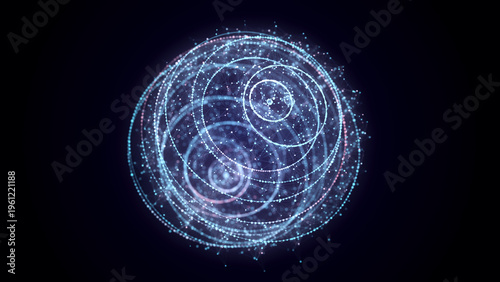 Abstract blue sphere with connecting dots and lines. Wireframe technology sphere. Big data visualization. 3d rendering.