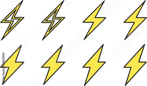 Yellow lightning bolt emblems in two rows on white background symbol