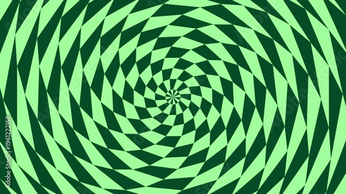 Hypnotic swirling geometric pattern background in vivid green hues, an abstract digital illustration creating an optical illusion.