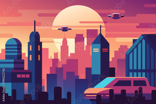 Bustling City Flying Cars Steered By AI