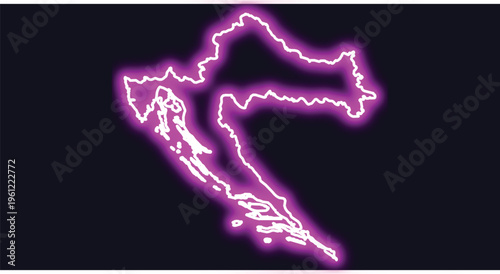 Neon outline map of croatia in purple glow