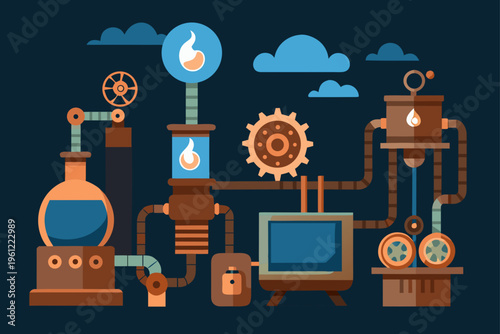 Steampunk Style AI Lab Copper Gears Steam