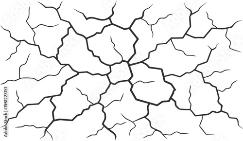 Cracked ground texture with black lines on white background crackle cracks