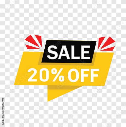 Sale 20 Percent Off Banner Vector – Discount Promotion Label, Special Offer Tag and Marketing Design Element