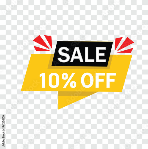 Sale 10 Percent Off Banner Vector – Discount Promotion Label, Special Offer Tag and Marketing Design Element