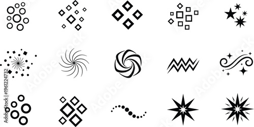Set of black icons featuring art tools like paint palettes brushes and rollers alongside organic mushroom shapes and forest symbols isolated on white background