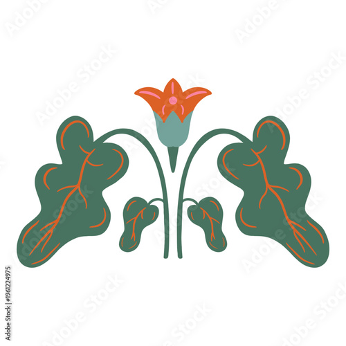 	
Abstract botanical drawing. Colorful flower, pattern design for print, wallpaper, clip art. Hand drawn vector illustration. Simple cute drawing.