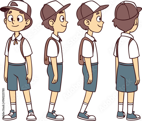 Canvas Print school boy cartoon character turnaround sheet on transparent background