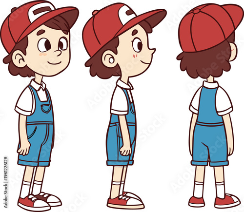 Fotografia cute small girl cartoon character turnaround sheet on transparent background