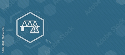 Bridge infrastructure failure and engineering risk icon with copy space, vector illustration of structural danger, bridge collapse alert and maintenance sign