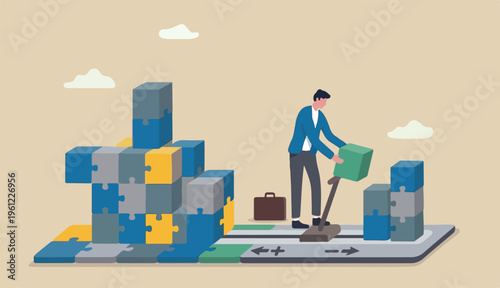 Scalable business model, flexibility to adapt expand business success growth with cost efficiency concept, businessman expand to scale down cube box metaphor scalability.