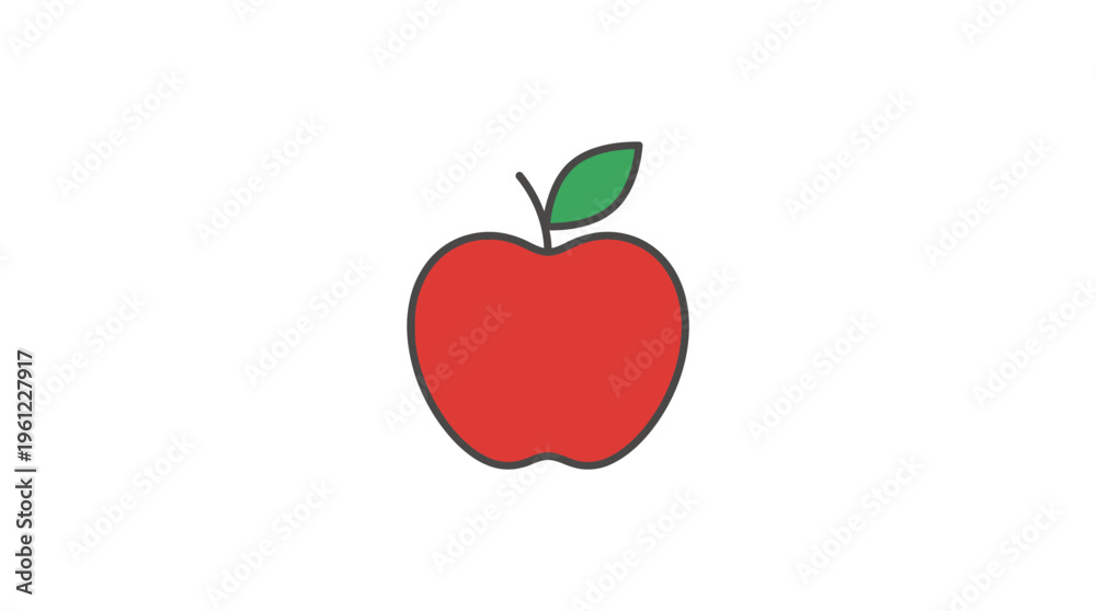 Obraz premium a flat vector icon of a simple apple with one leaf, minimal geometric shape, thin clean outline 