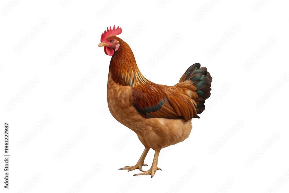 Fototapeta premium Rooster standing with brown feathers on transparent background