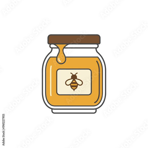 A flat vector icon of a honey jar with a simple drip on top, clean minimal design