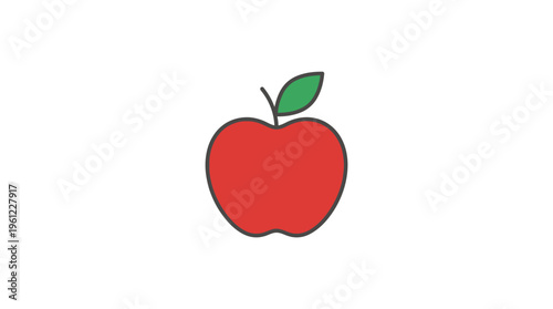 a flat vector icon of a simple apple with one leaf, minimal geometric shape, thin clean outline 