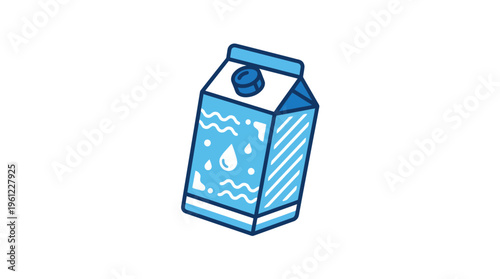 A flat vector icon of a milk carton with playful tilted perspective and simple pattern accents, modern aesthetic, clean outline 