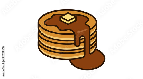 A flat vector icon of a stack of pancakes with syrup forming a perfect circle drip, minimal geometric style 