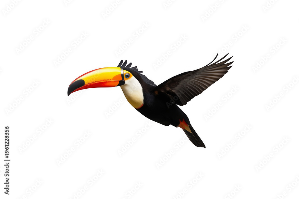 Fototapeta premium Toco toucan tropical bird flying transparent background