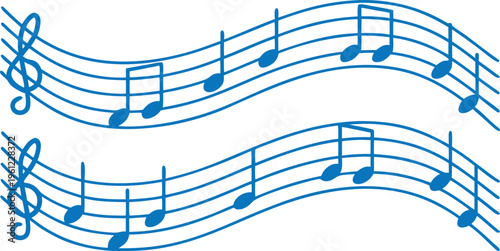 Blue musical notes on wavy lines sheet music
