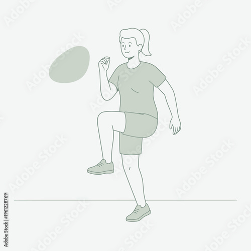 Woman performing high knees exercise with a ball.