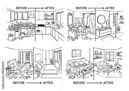 Before and after room cleaning transformation concept