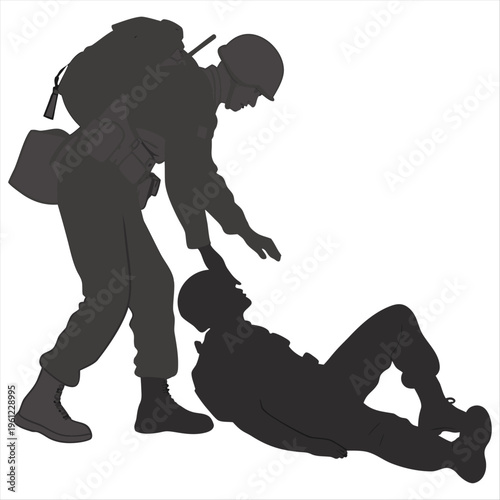 military medic treating injured soldier silhouette vector shape laser cutting