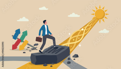 Make impossible success possible, optimistic or creativity to help achieve business goal, challenge to solve hard problem concept, confidence businessman step up on the word IM to achieve possible.