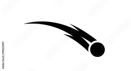 Black Comet Icon with Tail Streak on White Background