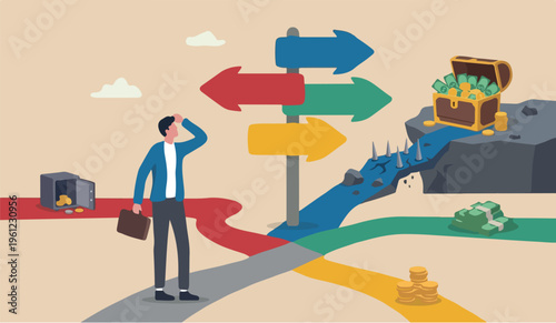Investment return, investor risk appetite in securities and investment asset to get high reward concept, balance with heavy risk burden make box of rich money dollar reward.